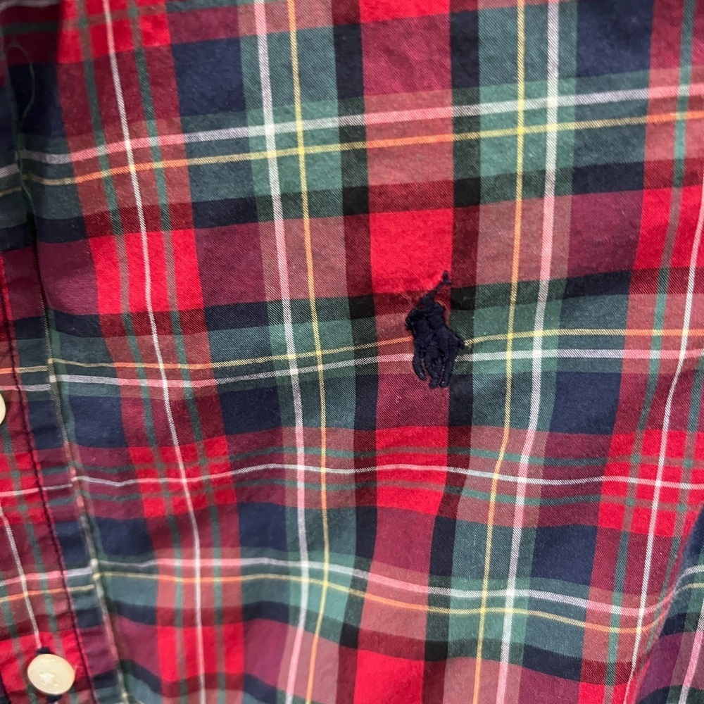 Boys Youth Plaid Ralph Lauren Button up Shirt - Red and Green - Picture 2 of 7